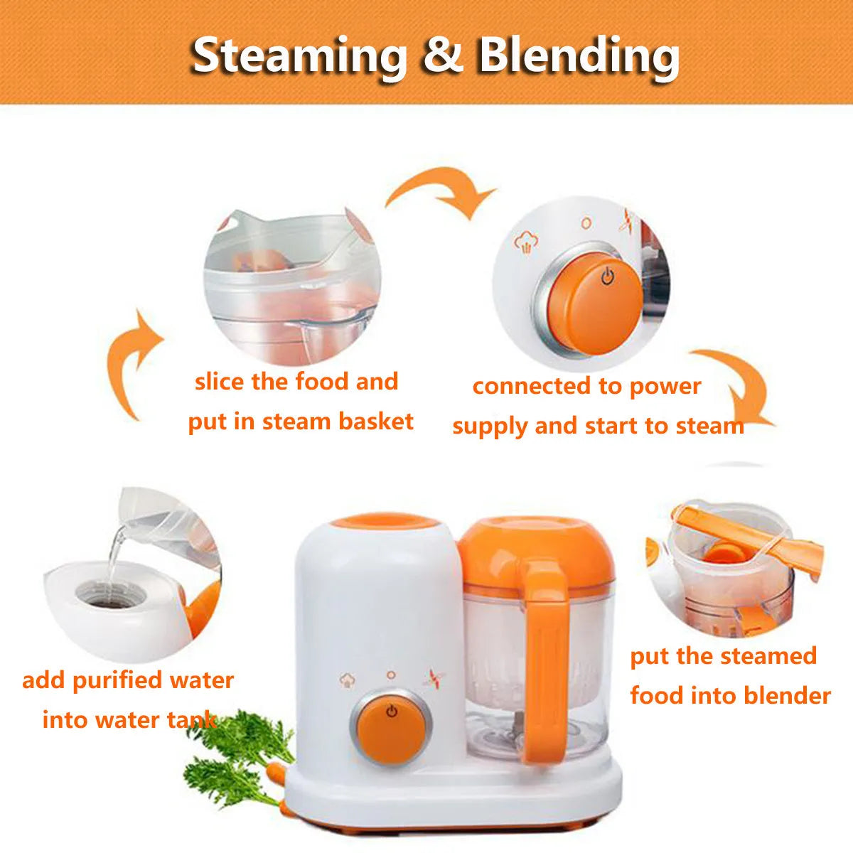 Multi-function baby food processor in light green with steam and blend functions, 190ml capacity, and BPA-free construction