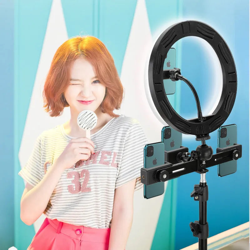 10-inch ring light on metal bracket for smartphone photography