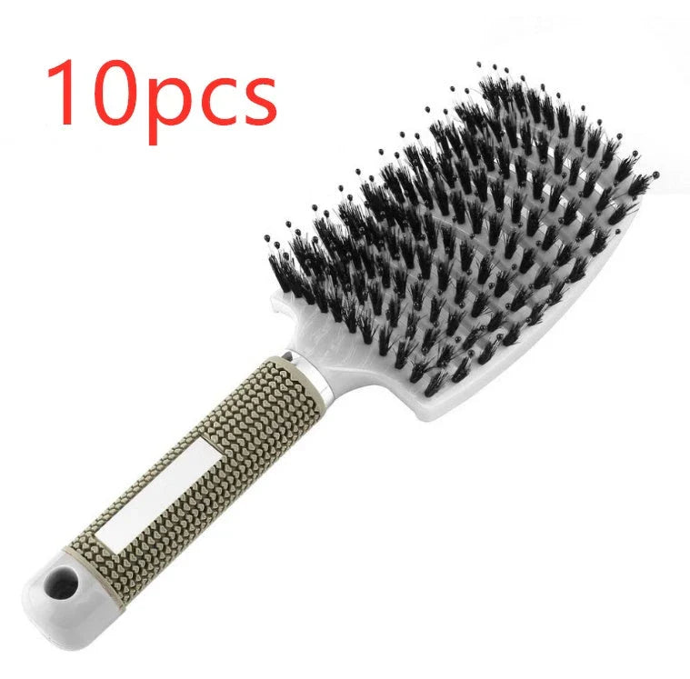 Detangling hairbrush with bristle and nylon teeth for effortless hair management and scalp massage