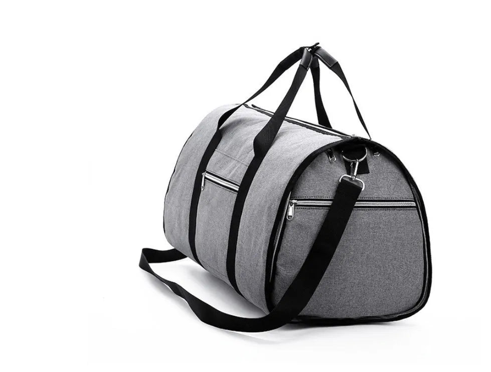 Medium cylinder travel bag in black with zipper pocket, made from waterproof Oxford cloth with 36-55L capacity