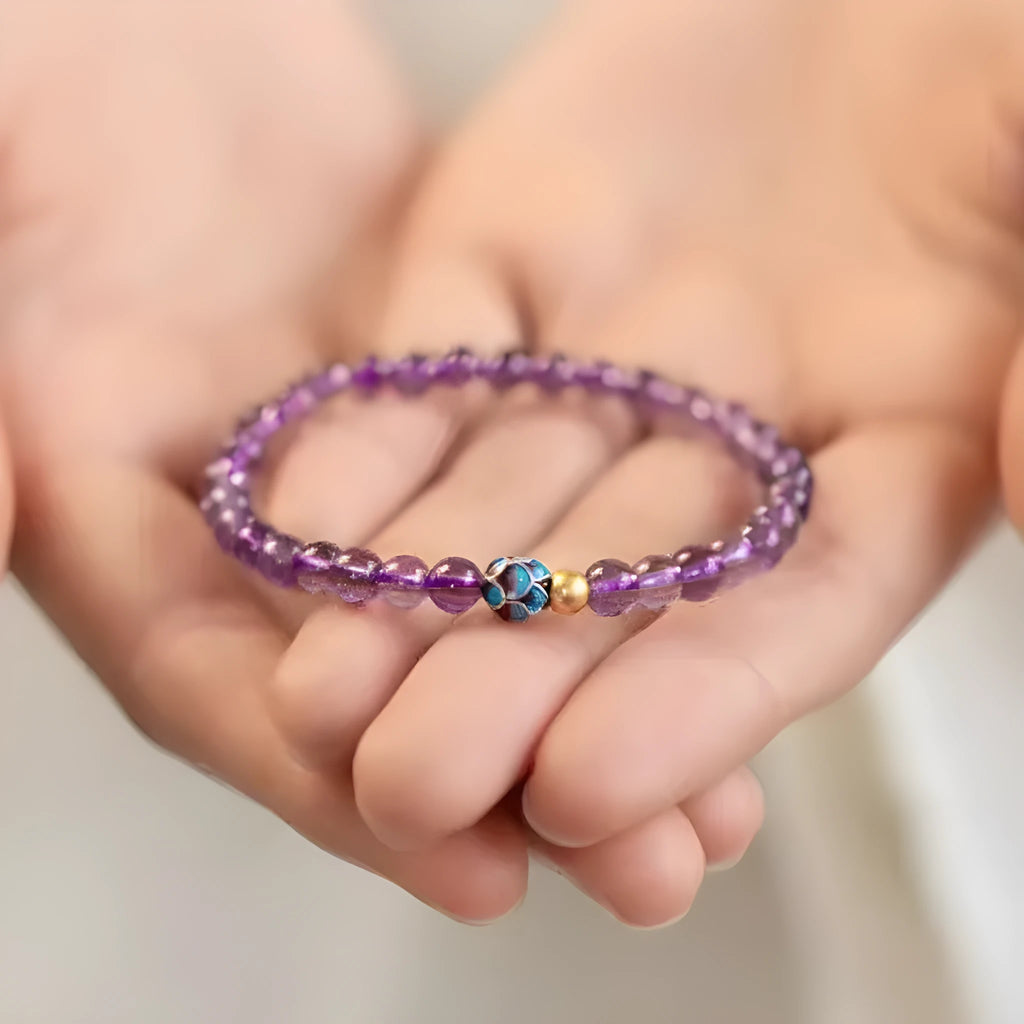 Purple lotus bracelet with retro style design and mixed materials for women