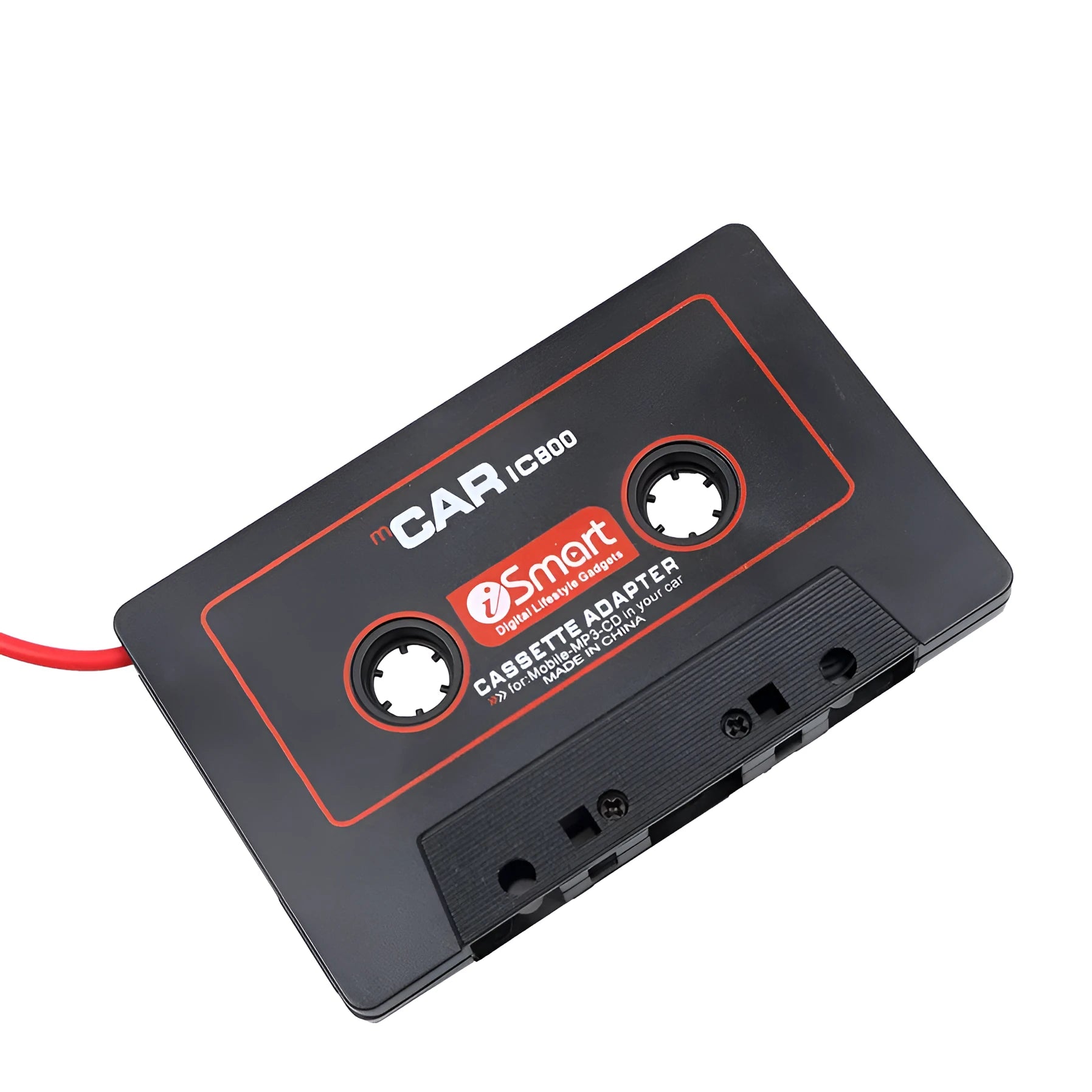 Black car cassette adapter with 3.5mm jack plug for connecting MP3 players to vehicle cassette stereos