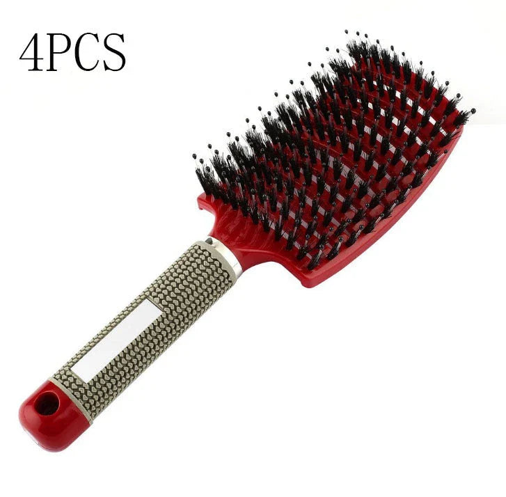 Detangling hairbrush with bristle and nylon teeth for effortless hair management and scalp massage