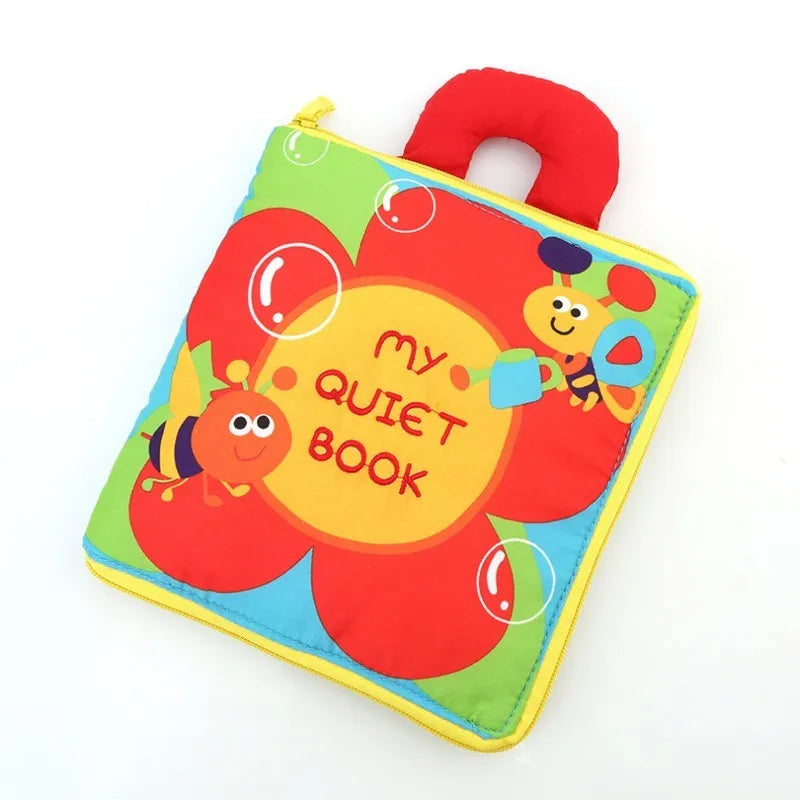 Baby multi-functional soft cloth books with bright stereo pages, carry handle, and zipper