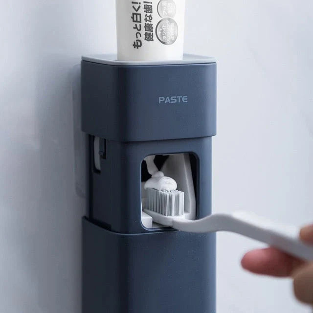 Wall-mounted automatic toothpaste dispenser with self-adhesive, dustproof design for convenient, mess-free oral care