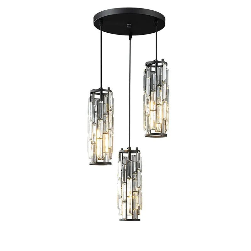 LED industrial crystal pendant light in black, gold, or chrome for dining room, aisle, or bedside, 220V
