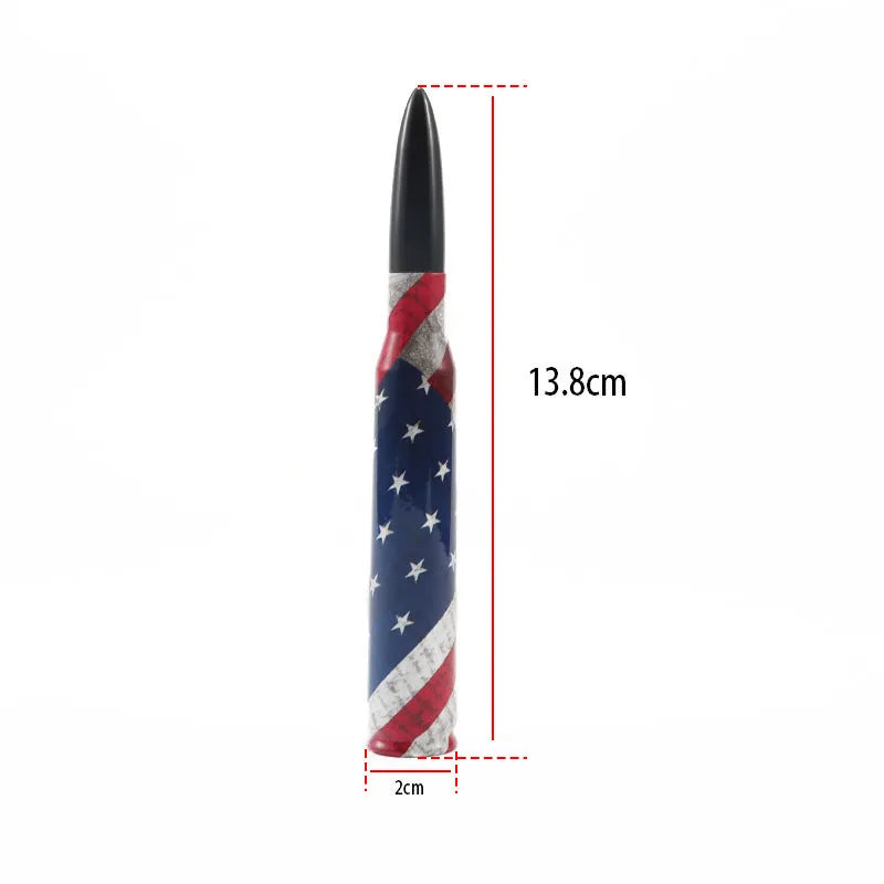 14cm bullet car antenna in black, camouflage green, and American flag finishes