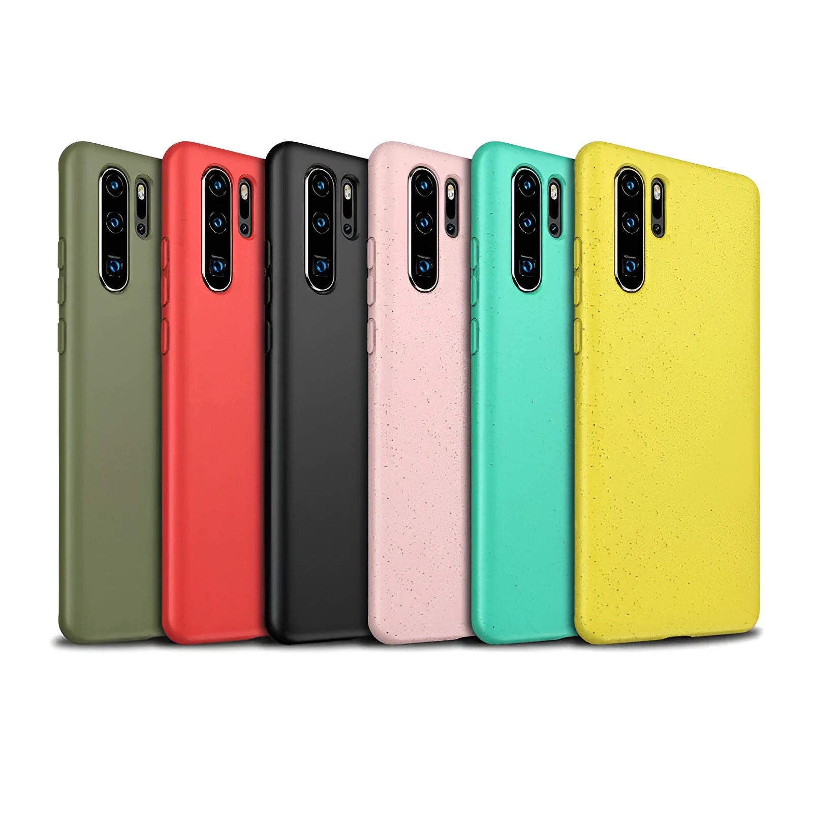 Huawei P30 mobile phone case in various colours including Army Green, Black, Blue, Pink, Red and Yellow.