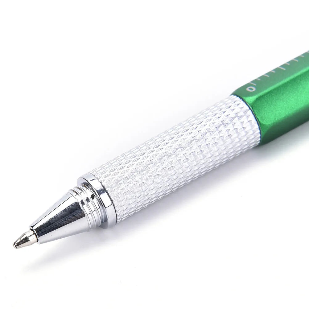 6 in 1 touch screen stylus ballpoint pen with spirit level, screwdriver tips, and scale