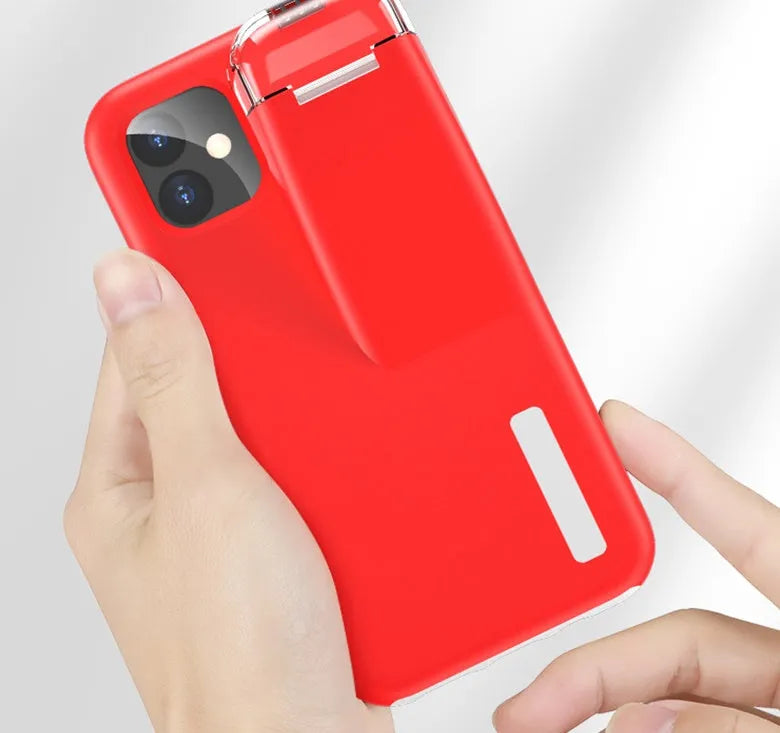 Black 2-in-1 iPhone case with integrated AirPods charging case slot on the back.