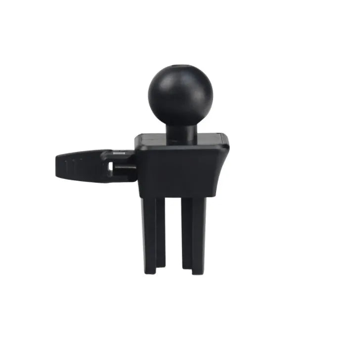 Black plastic universal car phone holder mounted on a car air vent