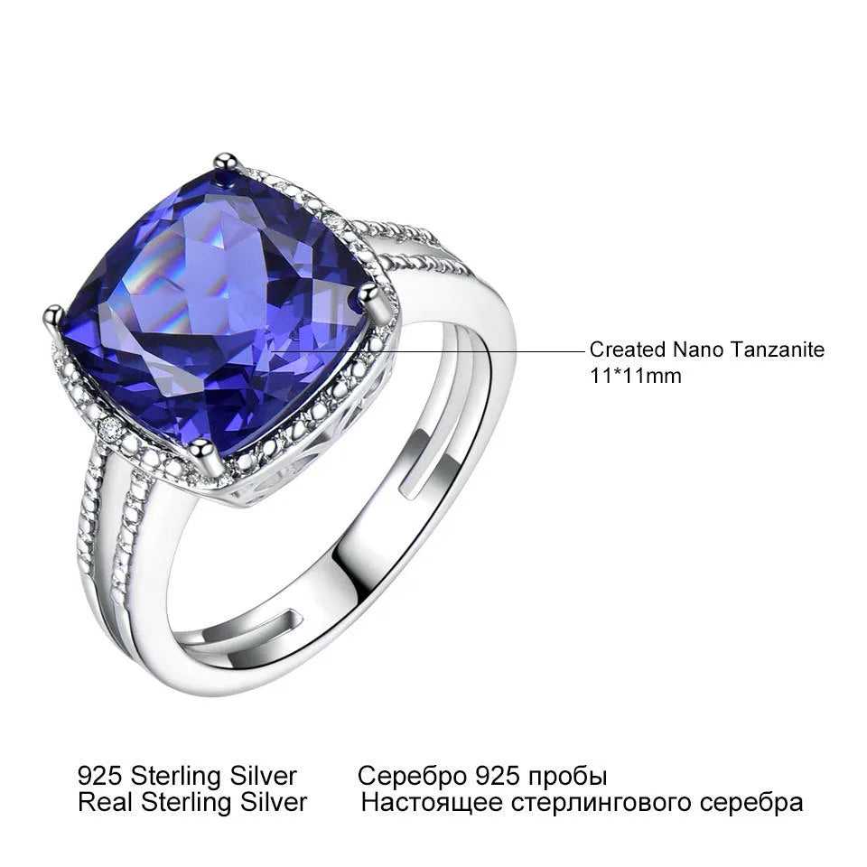 Close-up of a women's sterling silver ring with a genuine blue tanzanite stone.