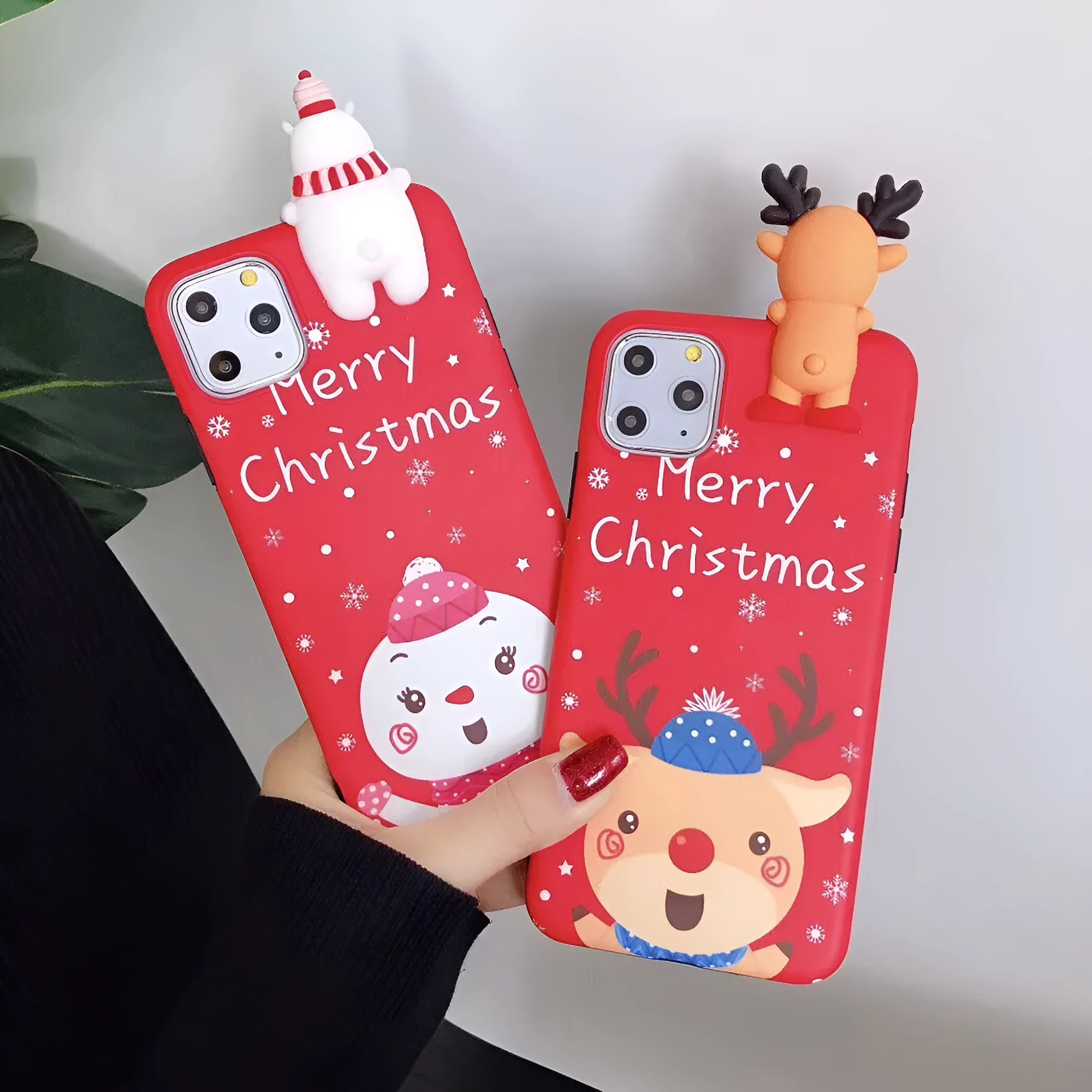 Christmas themed silicone back cover case for various iPhone models in festive red colour.