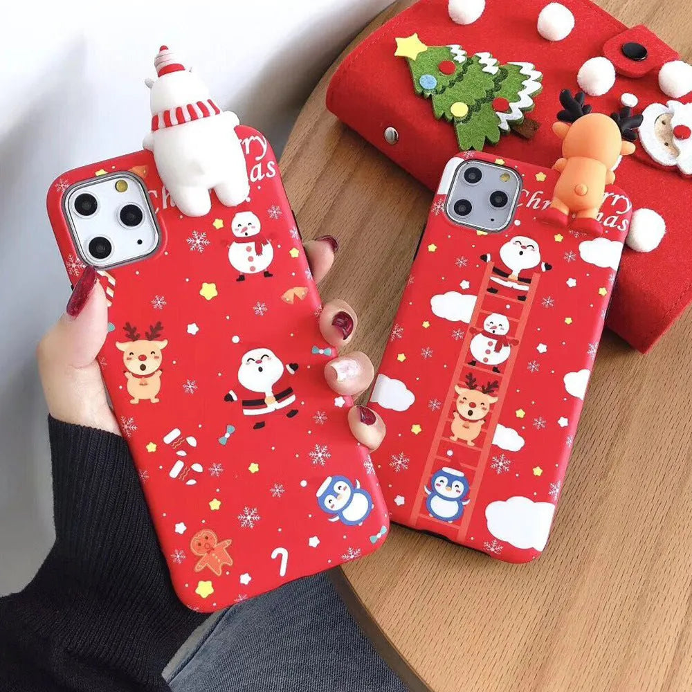 Christmas themed silicone back cover case for various iPhone models in festive red colour.