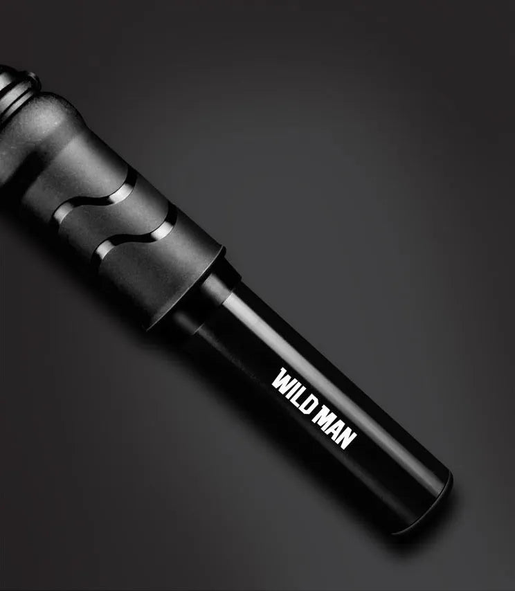 WILD MAN portable mini bike pump in Black or Silver, 158mm stored length, approximately 100PSI, Presta and Schrader valve switch