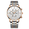 Men's gold chronograph sport watch with full steel strap and luminous dial