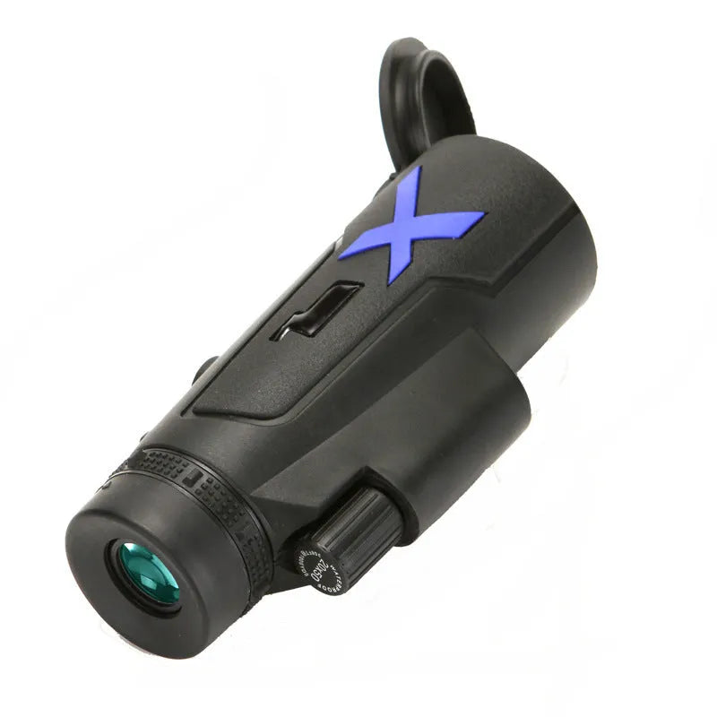 Black 20x50 monocular telescope with 12x zoom on a table