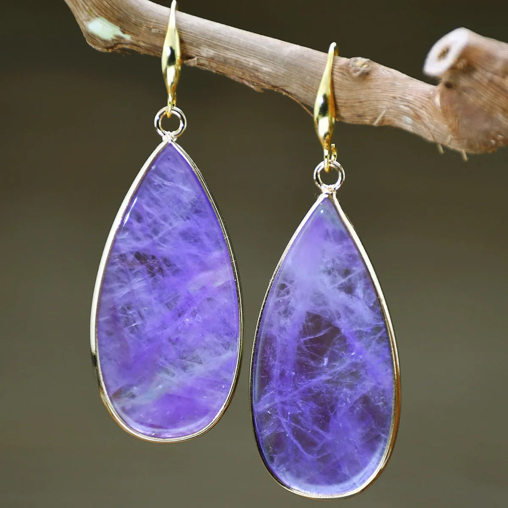 Vintage tigereye long water drop earrings with stone materials and manual processing