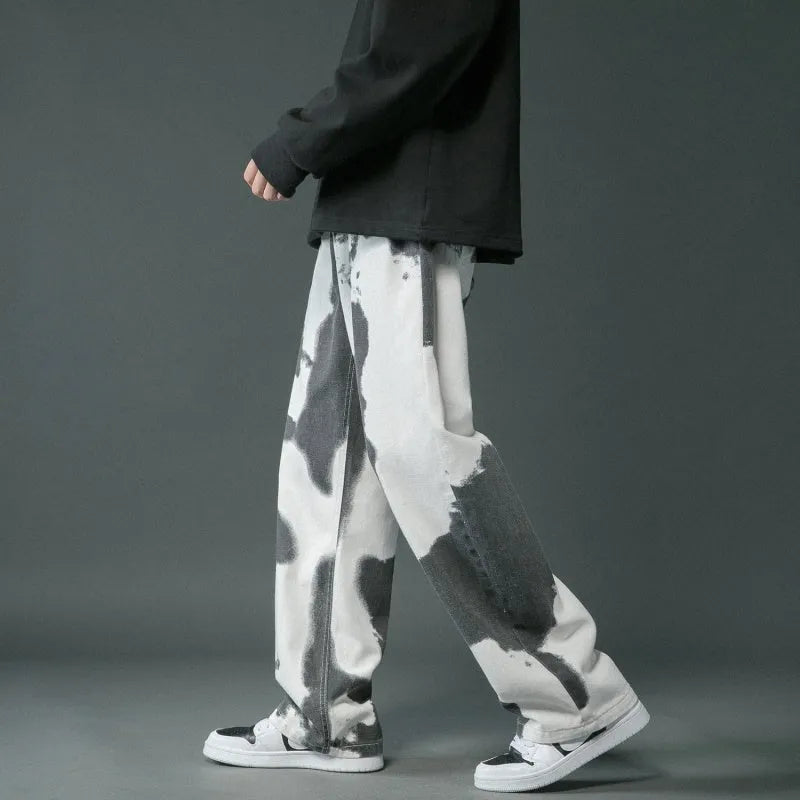 Boys tie dyed denim straight leg pants in blue, cotton material, straight cut