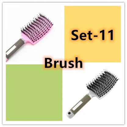 Detangling hairbrush with bristle and nylon teeth for effortless hair management and scalp massage