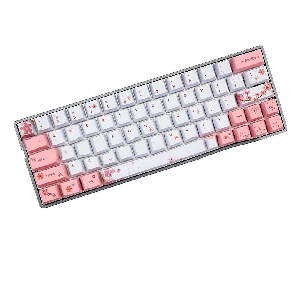 Set of pink PBT mechanical keyboard keycaps with sublimation printing on an OEM profile