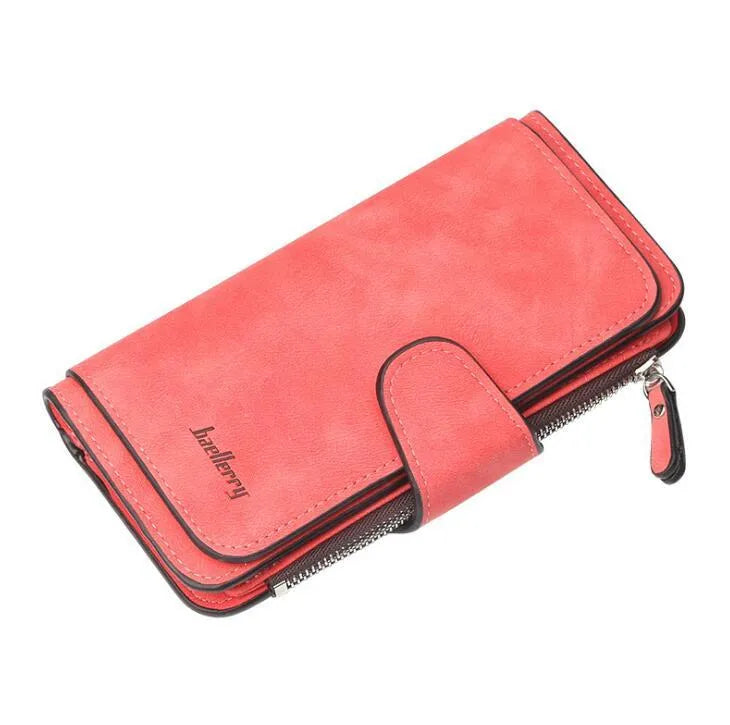 Women's PU zip wallet in Black, Blue, Brown, Dark Blue, Dark Grey, Dark Red, Light Grey, Pink and Rose Red with zipper closure