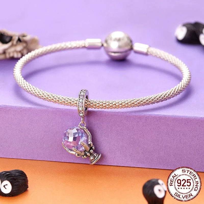 Halloween magic crystal pendant bead in 925 silver with crystal inlay, 2.4x1.4cm size