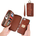 Multifunctional zipper wallet case for iPhone X and 6/7/8 Plus in black, with detachable inner shell, belt clip, card slot, and zip pocket.