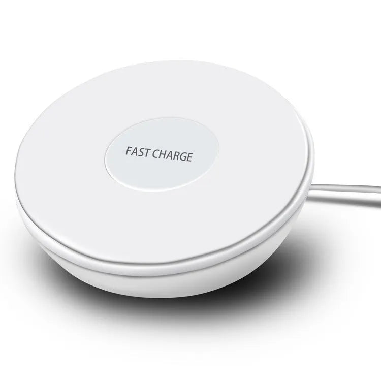 White wireless charger with clock display and three control buttons for mobile phone charging