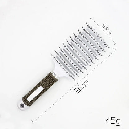 Detangling hairbrush with bristle and nylon teeth for effortless hair management and scalp massage