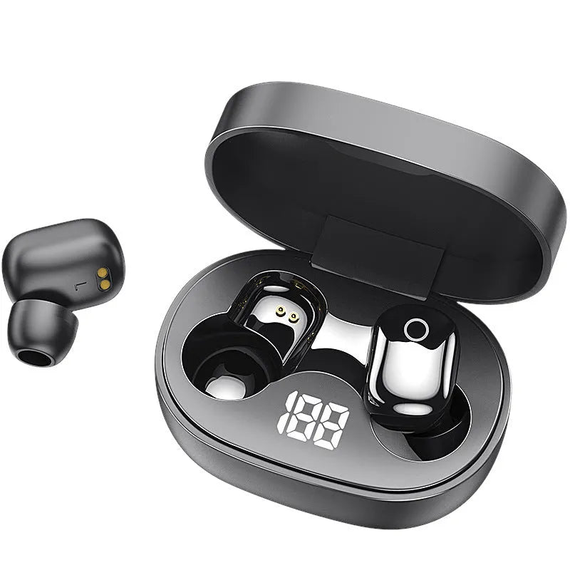 Bluetooth headset with charging box showing true power display LED window in white colour
