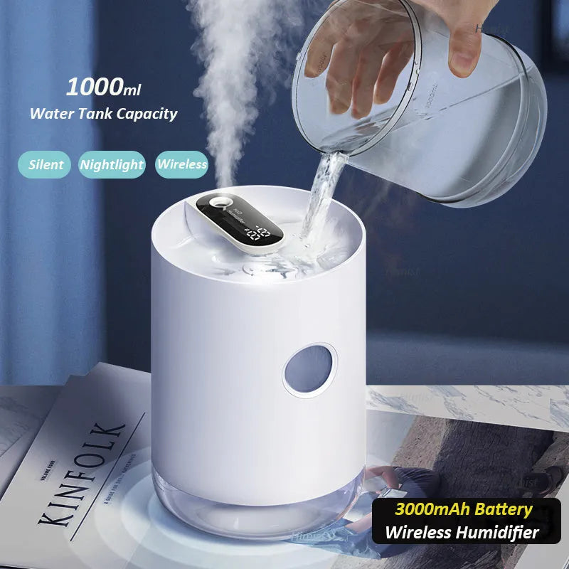 Blue wireless USB humidifier with water tank for rooms up to 10 square metres