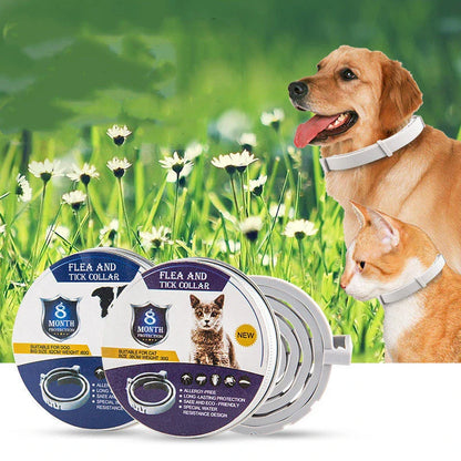 Adjustable insect repellent collar for cats and dogs, made with natural plant-based ingredients to provide up to 8 months of pest protection