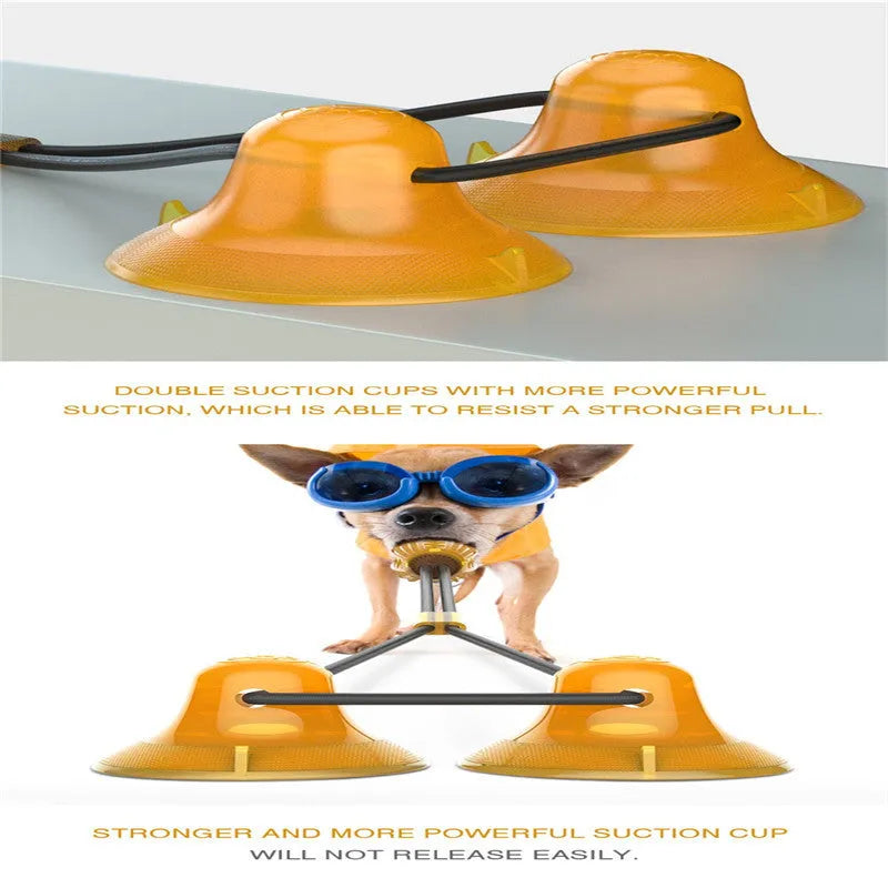 Yellow dog rubber toy set with suction cup for dental calculus removal