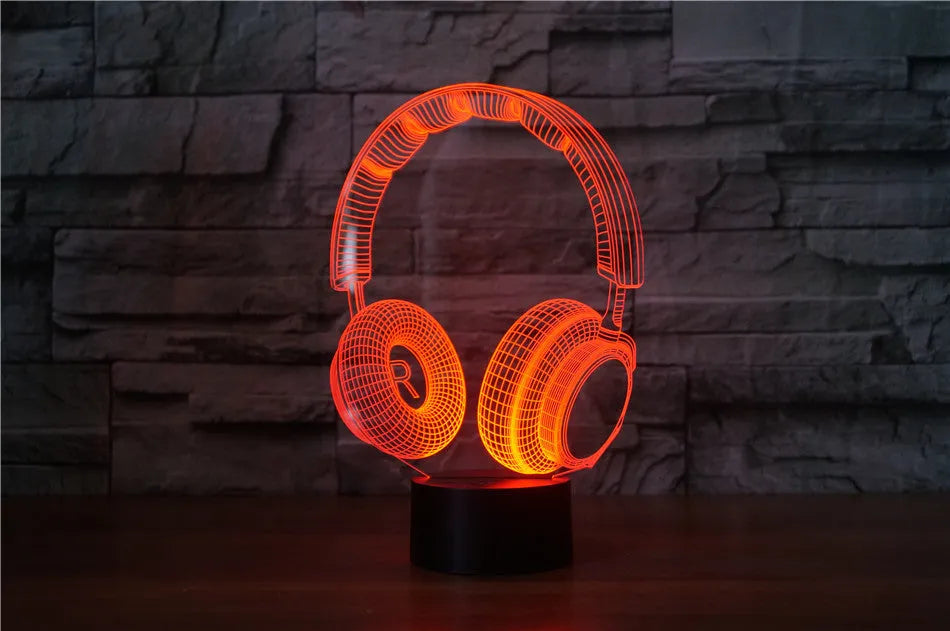Stereo earphone illusion decorative table lamp with acrylic lampshade and LED light