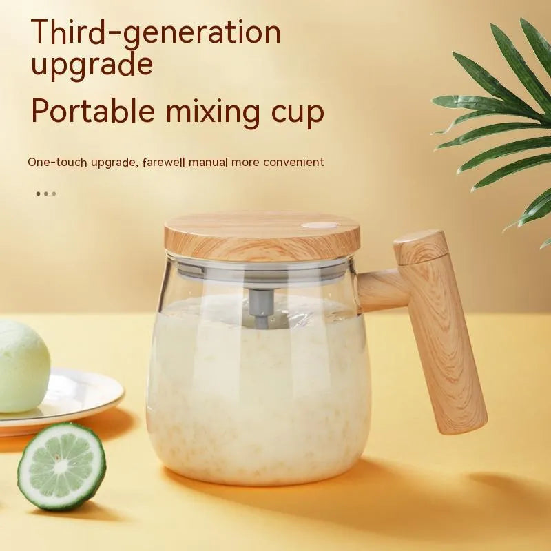 400ml self stirring electric coffee mug in borosilicate glass with button for automatic mixing