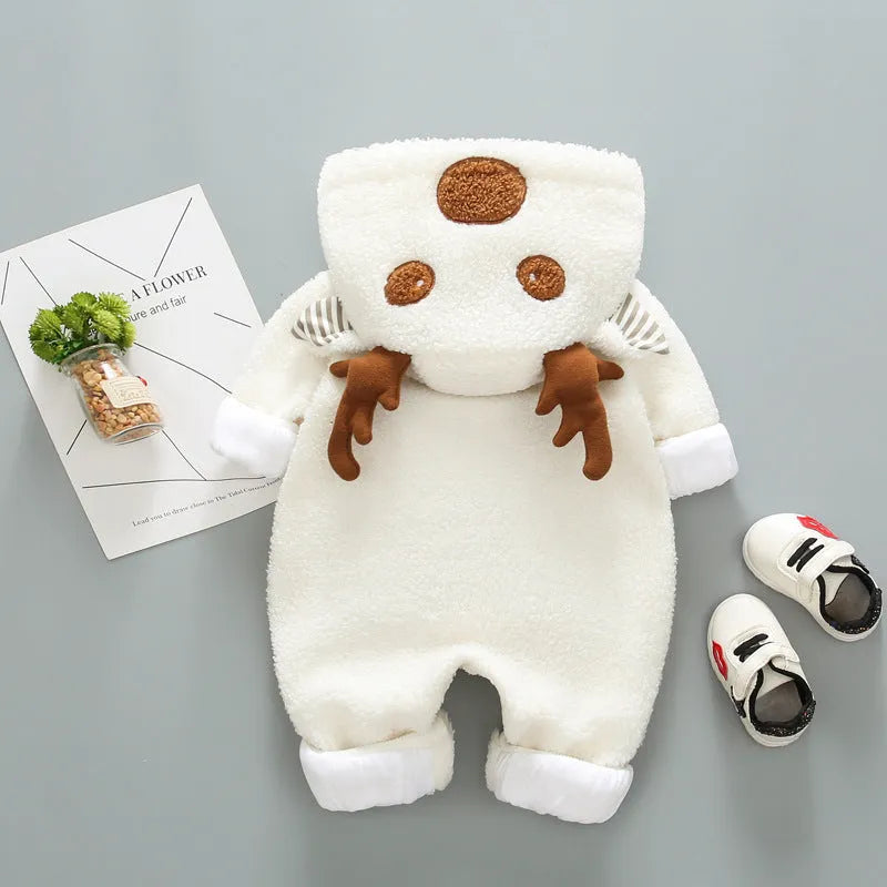 Baby romper with long sleeves and lace-up straps in khaki, pink, or white colours