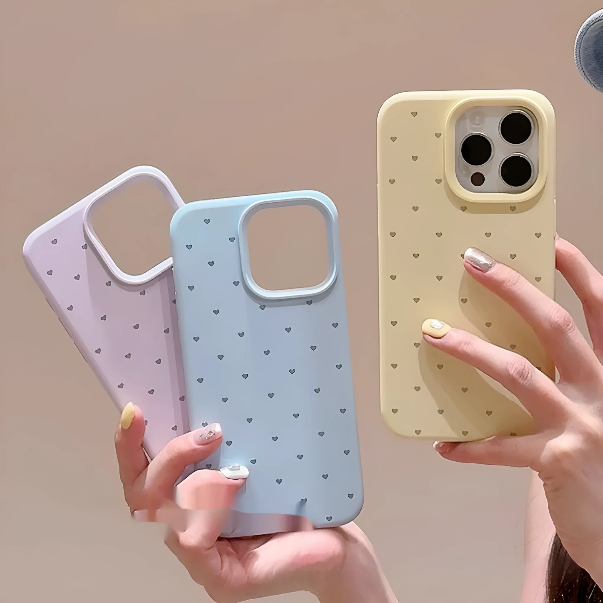Liquid silicone phone case with love heart design in antique white, fits iPhone 13 Pro Max