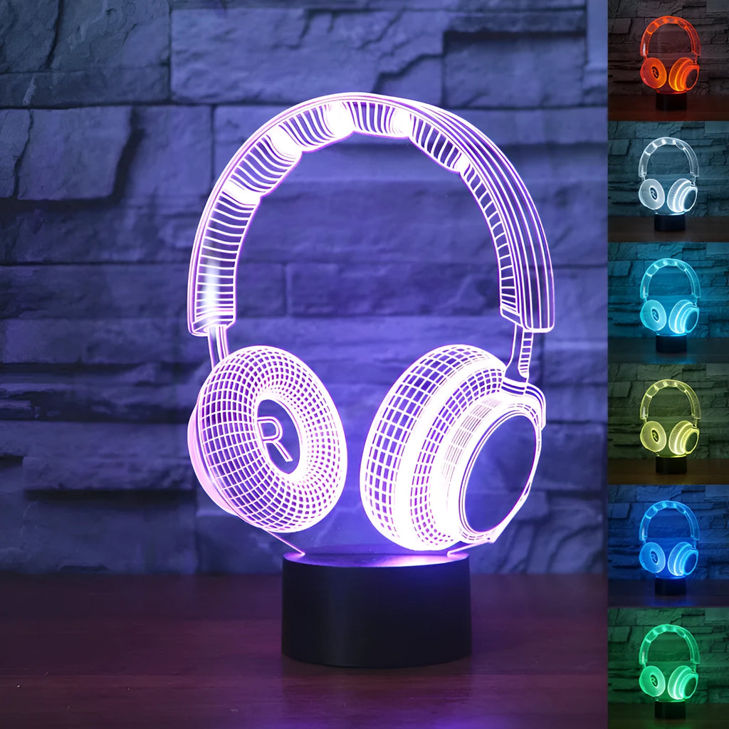 Stereo earphone illusion decorative table lamp with acrylic lampshade and LED light