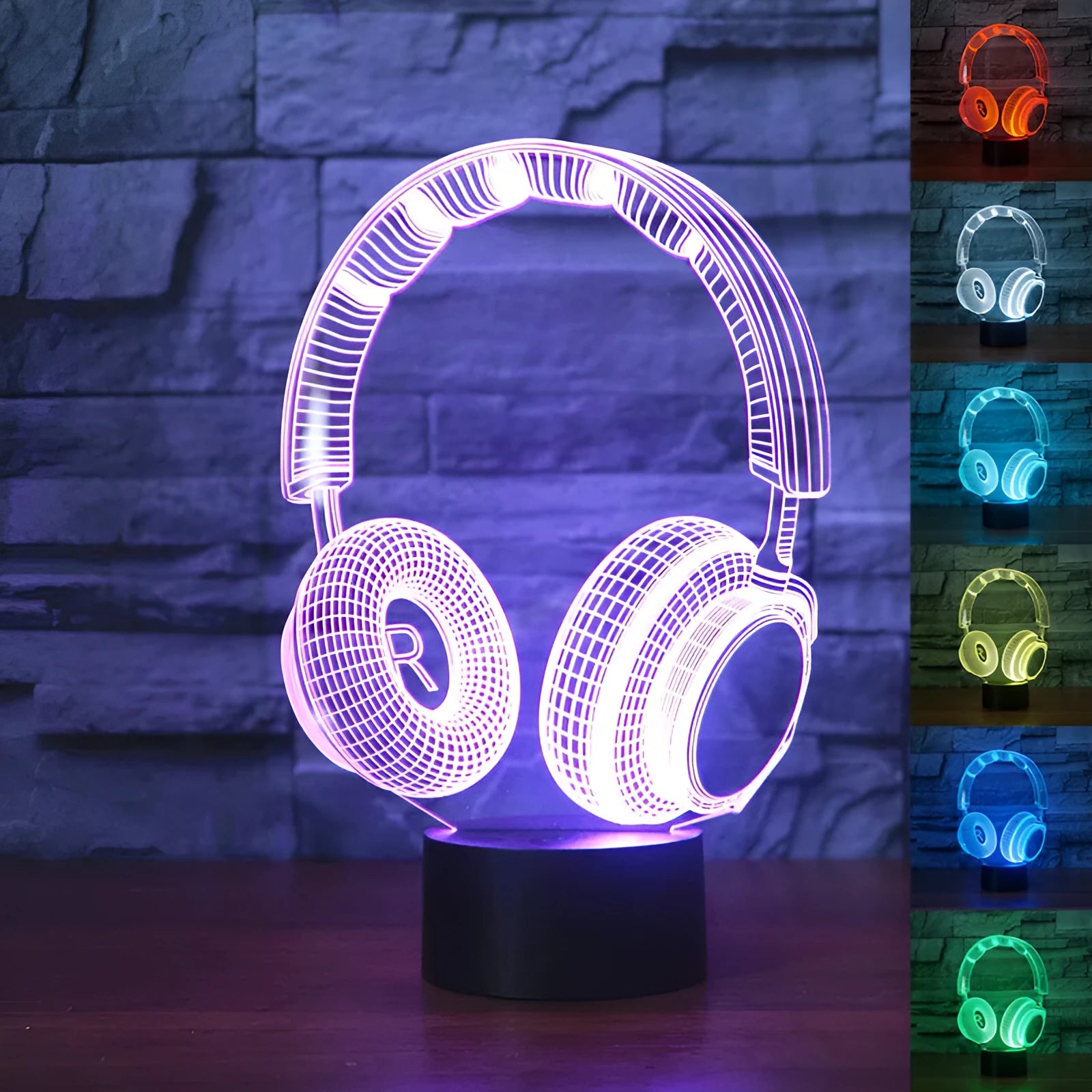Stereo earphone illusion decorative table lamp with acrylic lampshade and LED light