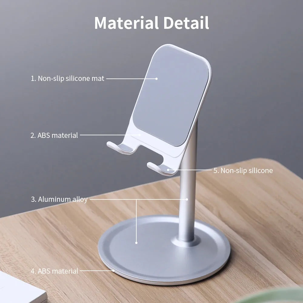 Aluminium alloy desktop stand holding mobile phone with black and silver colour options