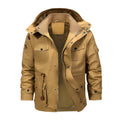 Long length pure cotton jacket with velvet lining, stand-up collar and hood in khaki green black colour options