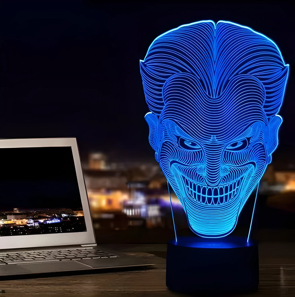 USB-powered 3D LED table lamp with remote control showing multiple colour options