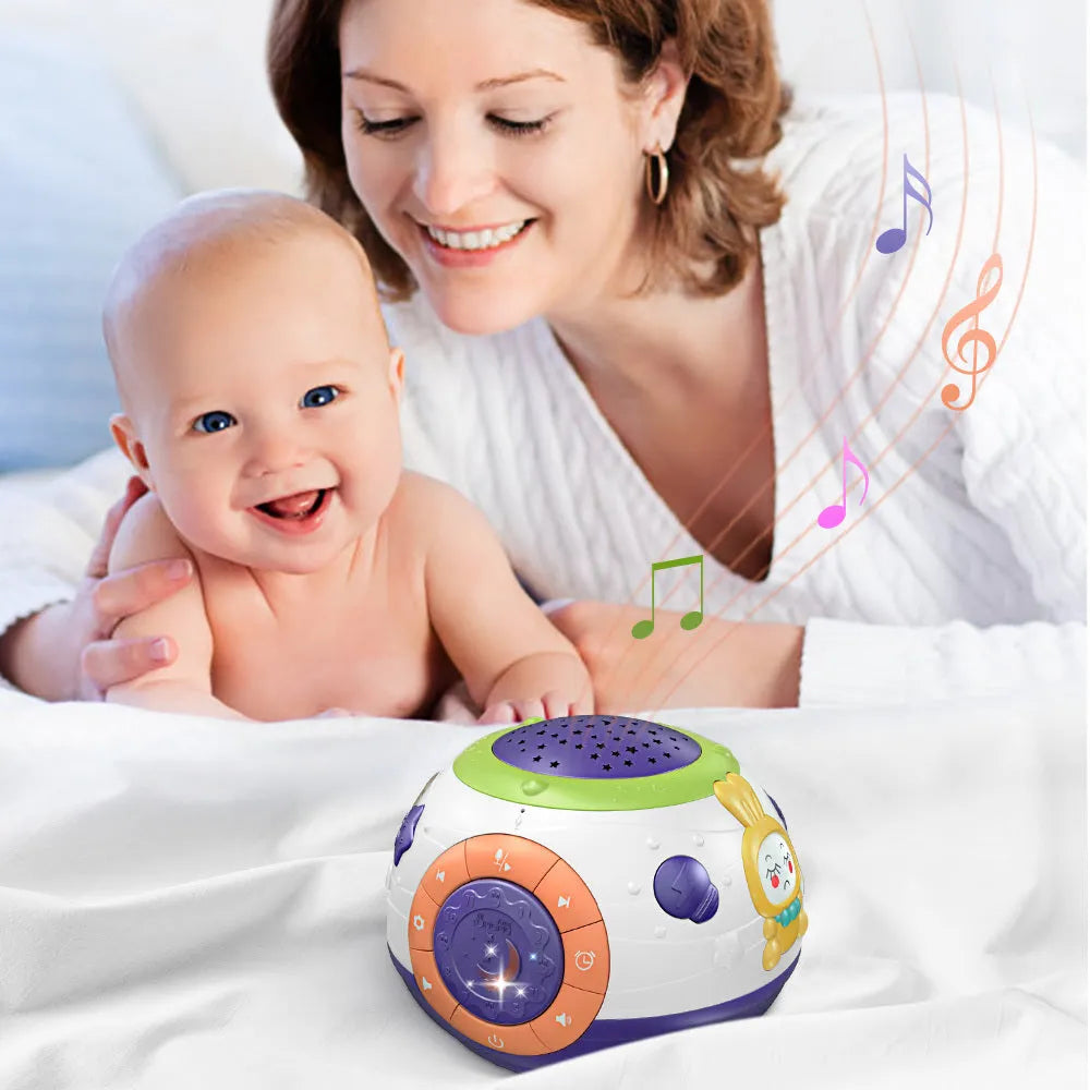 White plastic starry sky night light projector for children with sound machine functions