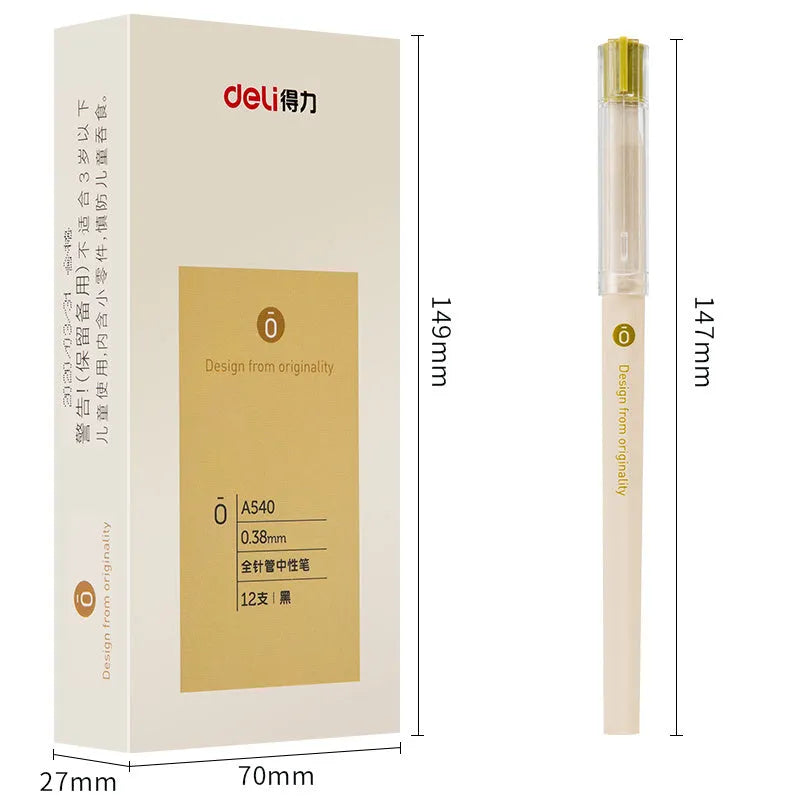 Deli A540 0.38mm needle tube gel pen with black ink and plastic barrel