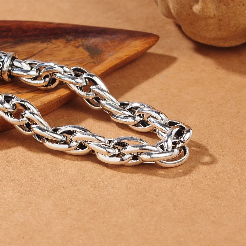Handmade 925 silver buckle bracelet for men and women, 6mm or 8mm thick, 17-22cm length, silver colour