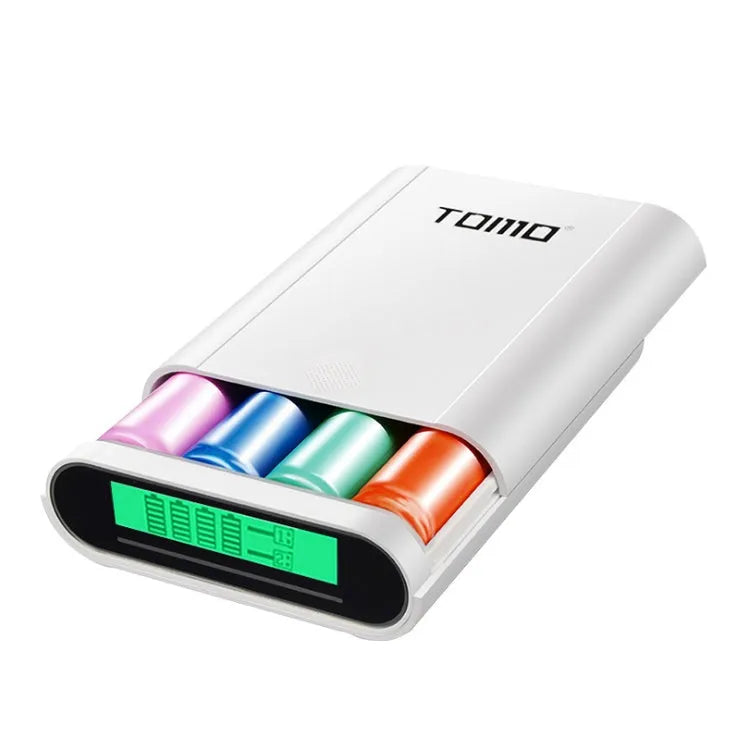 DIY power bank module for 18650 batteries with LCD screen and dual USB ports.