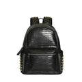 Black PU leather computer schoolbag with rivets showing 55 litre capacity