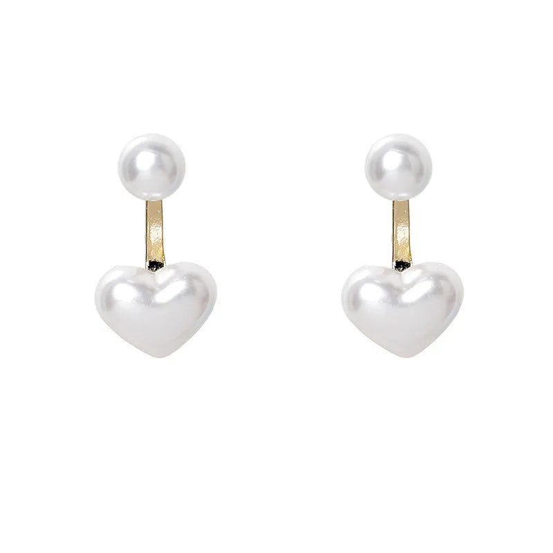 Korean style heart shape stud earrings with electroplated alloy and artificial gem accents