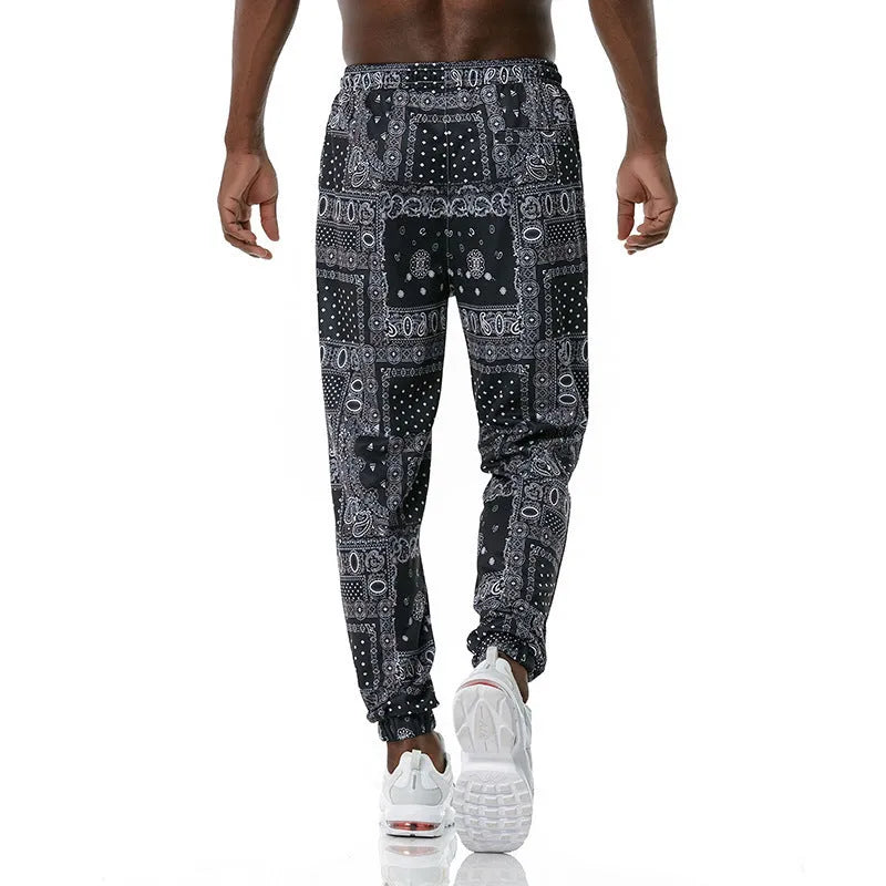 Ethnic printed straight leg slacks mid waist Korean style trousers in colour 05k